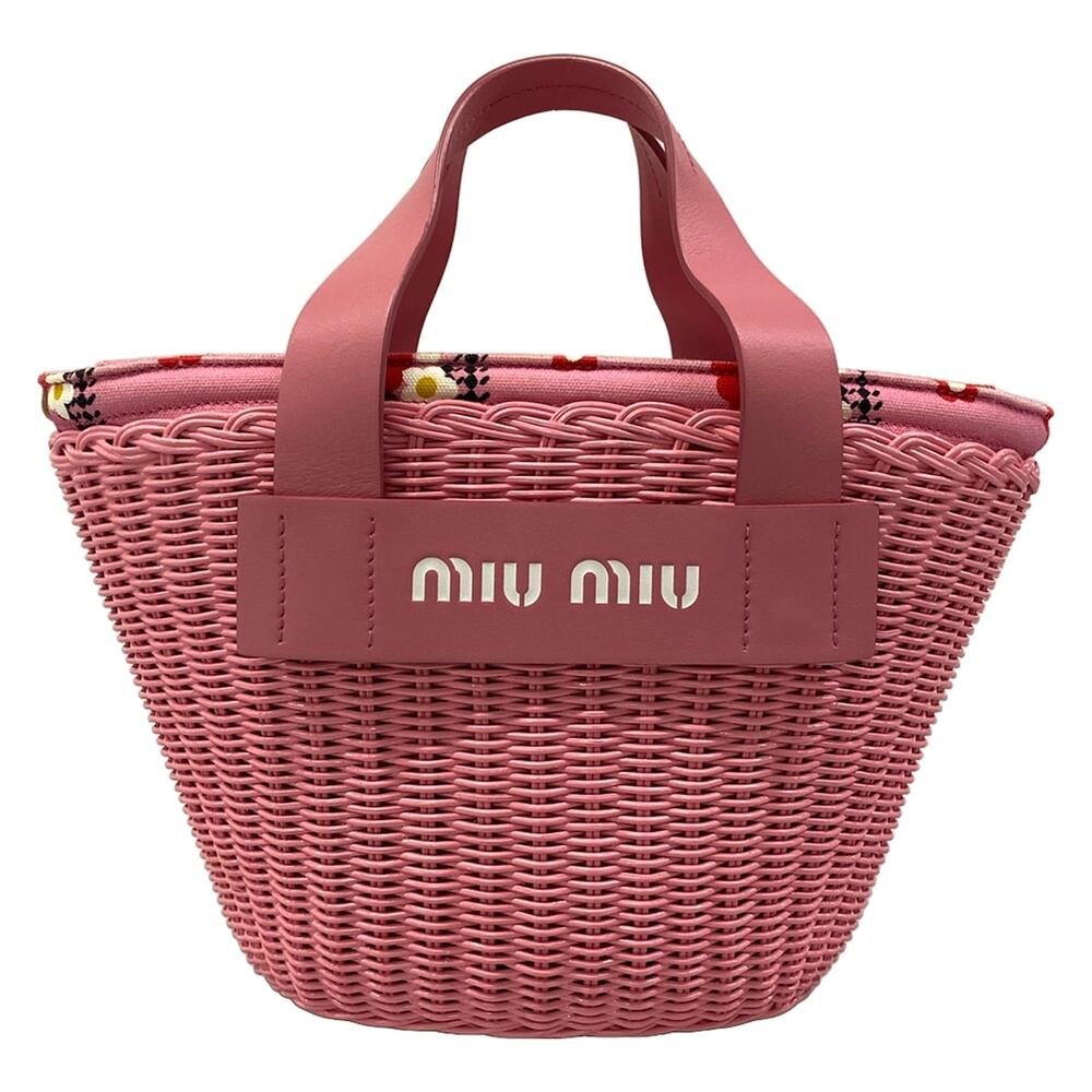 Miu Miu Handbag 5BA083 Pink Red Multi Rattan Canvas
